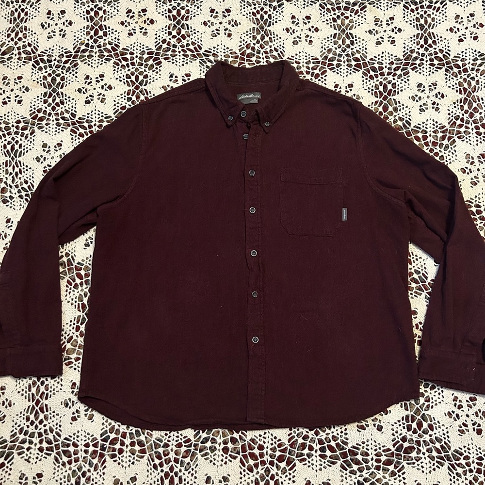 Eddie Bauer Men's Dark Red Casual Button Down Shirt